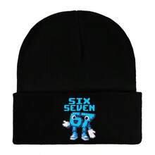 67 Six Seven Mystery Knitted Hat - 67 Number Design Unisex Winter Style, Elastic And Warm, Suitable For All Seasons, Hip-Hop Style With Iconic 67 Logo, Casual And Christmas Gift Accessory - 黑色1 - 查看 1