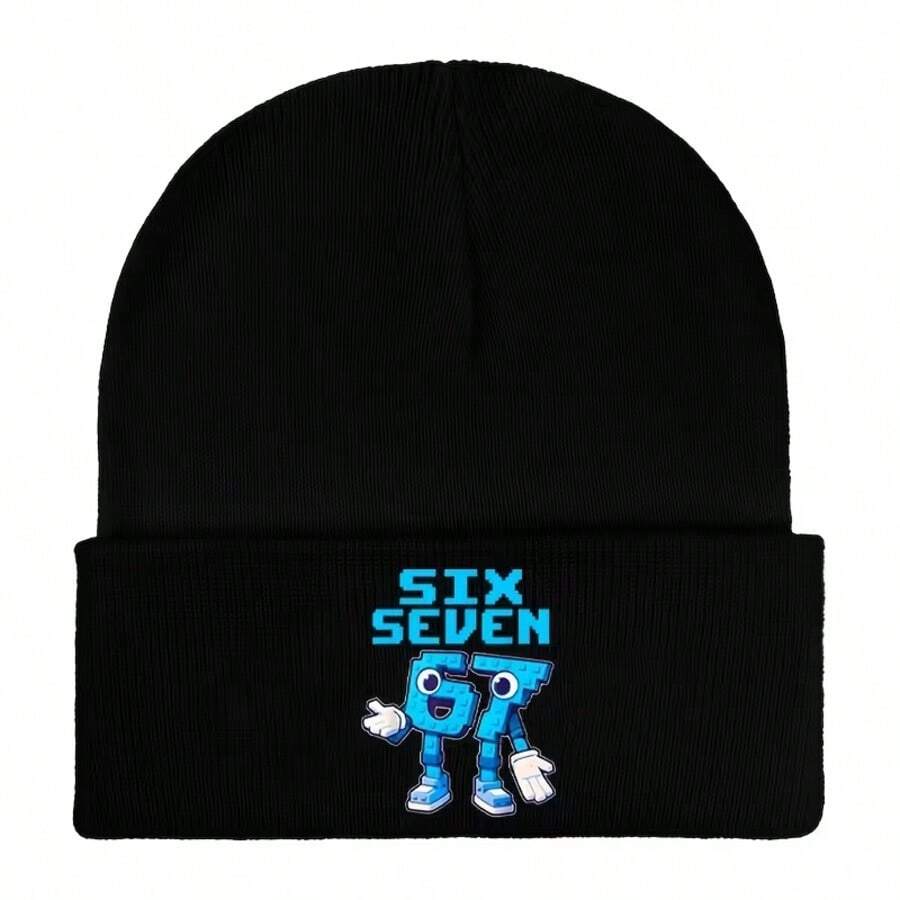 67 Six Seven Mystery Knitted Hat - 67 Number Design Unisex Winter Style, Elastic And Warm, Suitable For All Seasons, Hip-Hop Style With Iconic 67 Logo, Casual And Christmas Gift Accessory - 黑色1 - 查看 1