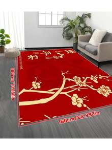 Chinese New Year Red Floral Doormat, Non-Slip TPR Backing, Gold Velvet Bathroom Mat, Kitchen Mat, Lightweight Washable Square Carpet, Suitable For Home Decor - Red - View 13