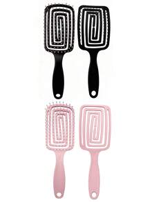 Elegant Hollow Round Hair Comb, Pink Handle, Made Of ABS Material, Curved Bristles, Can Create Voluminous Hairstyles And Massage Scalp, Lightweight And Easy To Brush, Suitable For Thick Hair And Daily Hair Care.