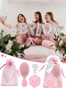 Brodark 4pcs Pink Air Cushion Mini Comb, Rose Mirror Comb, Thank You Card, Drawstring Bag Set, Suitable For Bride Wedding, Bachelorette Party, Birthday Party, Daily Gathering, Small Gift, Valentine's Day, Mother's Day - Multicolor - View 3