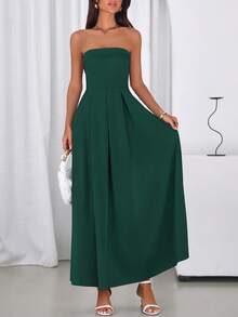 Cocktail Dresses For Women Summer Formal Elegant Tube Top Strapless Spring Wedding Guest Party Midi Dress - Dark Green - View 6