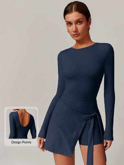 MASKERT Women's Long Sleeve Jumpsuit, Sports Yoga Dress, Stretchy Comfortable Skin-Friendly Dress For Fitness & Commuting