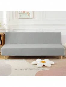 1pc Solid Color Corn Fleece Elastic Armless Sofa/Bed Cover, Suitable For Living Room, Bedroom, Home Use All Seasons - Light Grey - View 4