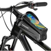 Funda Impermeable para Celular de Bicicleta con Soporte, Bolsa con Ventana Táctil para Montaje en Tubo Superior, Compatible con Teléfonos 4.7 a 6.8 Pulgadas, Ideal para Ciclismo, Navegación y Entrenamiento - Negro - Ver 8