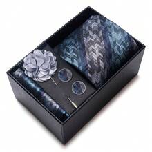 4-Piece/Set High-Quality Classic Blue Men's Tie Gift Box, An Ideal Choice For Men's Suit Accessories, Suitable For Holidays, Weddings, And Business Work