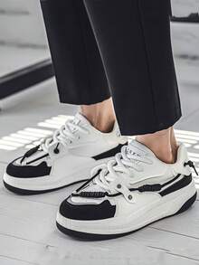 男士百搭休闲白色运动鞋，厚底运动鞋，四季皆宜 - 黑與白 - 查看 8