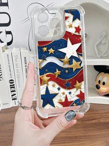 Patriotic Star Wave Pattern Acrylic Phone Case For IPhone 16/15/14/13/12/11/X/XS/XSMAX 4th Of July Protective Cover - 無色 - 查看 3