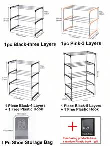 三层多功能鞋架，内置鞋带收纳器，坚固耐用，节省空间，适用于运动鞋、高跟鞋、拖鞋、平底鞋、踝靴 | 多功能包包展示架和鞋子收纳整理架 | 设计优雅，适用于玄关、宿舍、卧室、客厅、衣橱、公寓 + 附赠 1 个随机塑料挂钩 - 彩色 - 查看 10