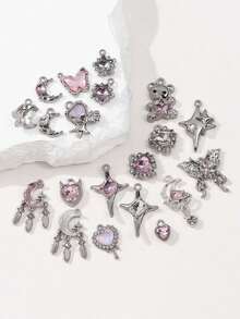 10/20pcs Random Y2K Pink Series Drip Oil Alloy Pendant, Cute Small Bear, Heart, Four-Pointed Star, Moon DIY Craft Material For Bracelet, Necklace