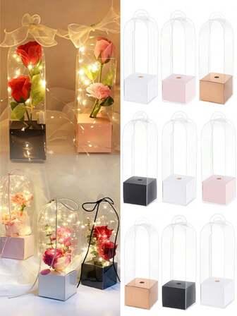 5/10pcs Transparent Rose Flower Box Clear Flower Packaging Box Florist Wrapping Boxes DIY Wedding Birthday Valentine's Day Birthday Mother's Day Gift Box
