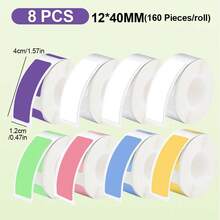 8pcs Label Tape Print Stickers Laminated Labeling Paper Replacement Compatible With D30 Portable Printer, 160/Roll, 12 X 40 Mm - Multicolor - View 12