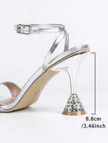 Giày sandal cao gót mũi nhọn màu bạc ánh kim sang trọng dành cho nữ, kiểu dáng quyến rũ, gợi cảm, thích hợp cho các bữa tiệc mùa hè, đám cưới, sự kiện ngoài trời và mặc hàng ngày. - Bạc - Xem 9