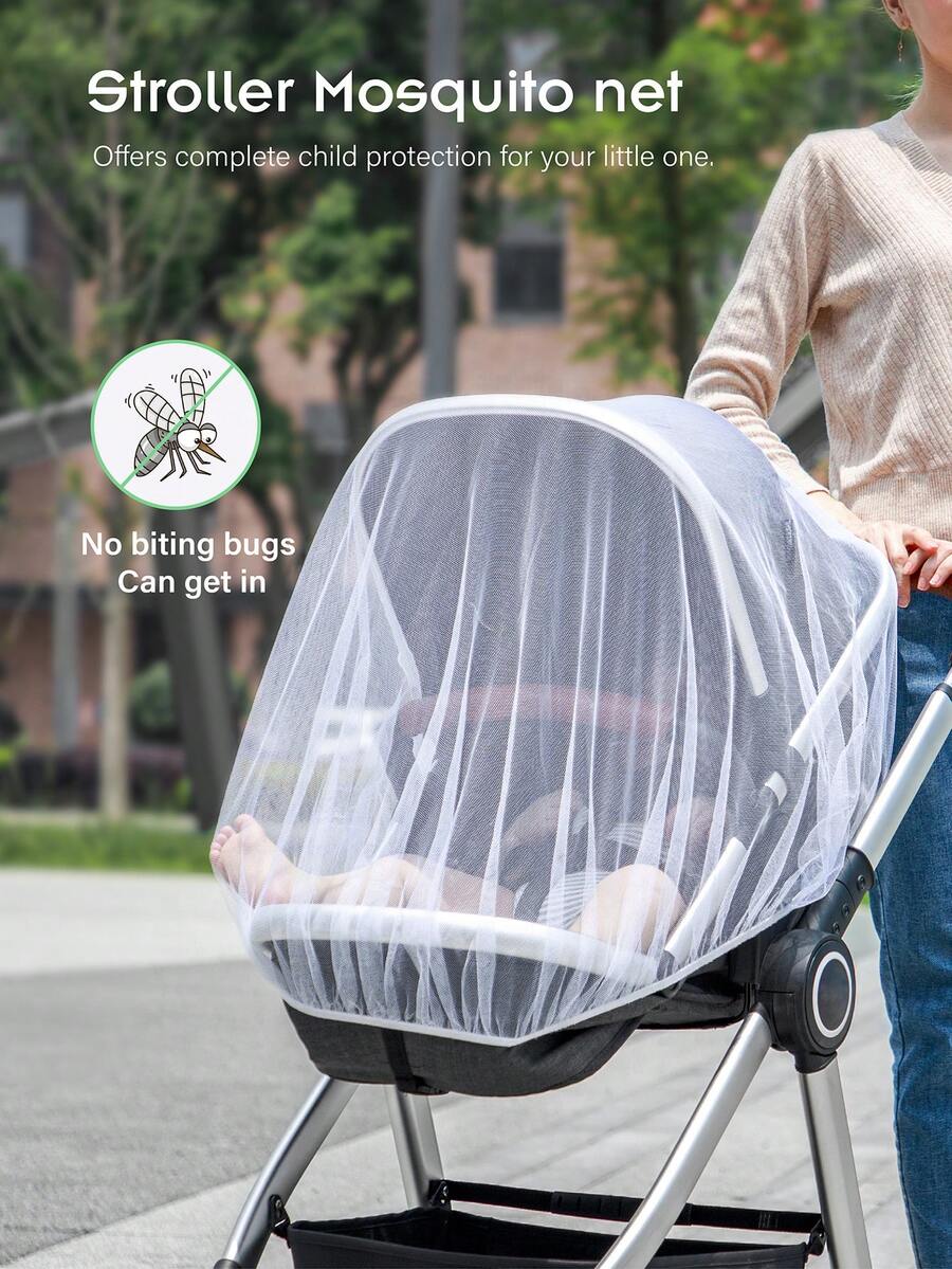1个婴儿推车蚊帐，全覆盖防虫防尘网，适用于推车、婴儿床、婴儿车，四季皆宜，新手爸妈带娃出行必备 - 白色 - 查看 1