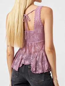 Womens Lace Tank Tops  Sleeveless V Neck Solid Color Ruffle Tops Slim Fit Shirts - Purple - View 5