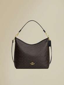 Coach Laurel Shoulder Bag Large Capacity Women's Leather Purses Commuter Bag In Signature Canvas With Detachable Handle And Strap,Zip Closure CR149 IMAA8 - Dark Brown - View 1