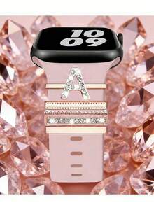 1套水钻字母38mm 40mm 41mm 42mm 44mm 45mm 49mm硅胶表带装饰表圈表扣 - 玫瑰金 - 查看 3