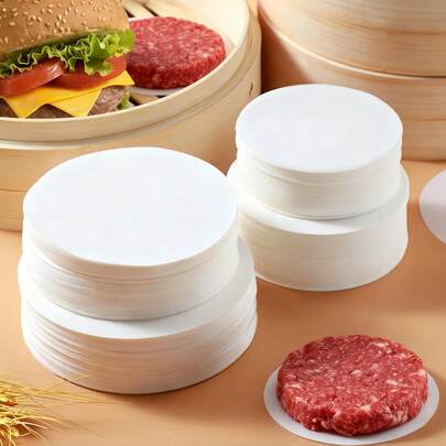 100/500/1000张 12厘米/4.72英寸 汉堡肉饼纸，圆形汉堡肉饼纸，适用于烤盘，可用于分隔汉堡肉饼、饼干和其他食品，新年和斋月用品