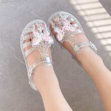 儿童休闲果冻凉鞋，时尚女孩公主夏季鞋，闭趾沙滩鞋，镂空透气，饰有闪亮蝴蝶饰品 - 銀色 - 查看 17