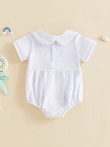 Newborn Baby Girls Summer Romper White Trim Short Sleeve Doll Collar Bubble Jumpsuit Cute Bodysuit - trắng - Xem 8
