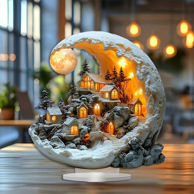 波西米亚月光村庄风景亚克力摆件 - 多功能桌面展示，适用于家庭和办公室，是理想的圣诞礼物，非常适合装饰客厅、门廊和卧室。 - 多色G - 查看 2