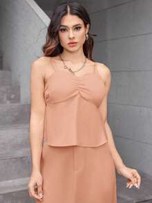 REF: AS1448 Women's Two-Piece Suit, High-Waisted Skirt And Suspender Top With Adjustable Straps, Chic, Elegant And Modern Style, Casual And Sophisticated Look For Spring And Summer, Vibrant Colors, Elegant Women's Suit For Modern Women - 粉色 - 查看 3