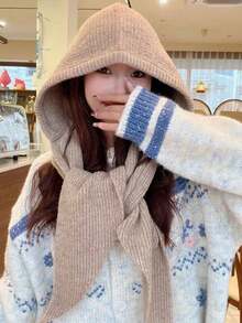 1pc Women's Wool Hooded Scarf, Large Shawl Balaclava Hat, Knitted Scarf Cowl Neck Warmer, Suitable For Daily Wear In Winter Vacation Outfits - Multicolor - View 11