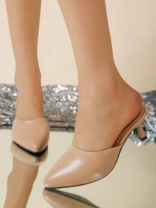 Nouvelles sandales à talons hauts aiguilles à bout pointu de couleur unie pour femmes, sandales minimalistes de bureau/travail - Kaki - Voir 3