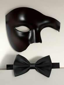 男士半脸面具+领带套装（2件套），化装舞会服装道具，半脸面具配领带，威尼斯风格面具和新郎领带婚礼服饰套装，化装舞会优雅配饰 - 彩色 - 查看 3