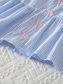 2pcs Girls Striped Bow Embroidery Vest And Wide Leg Pants Set, Fashion Outfit For Girls Aged 3-7 - Blue - View 8