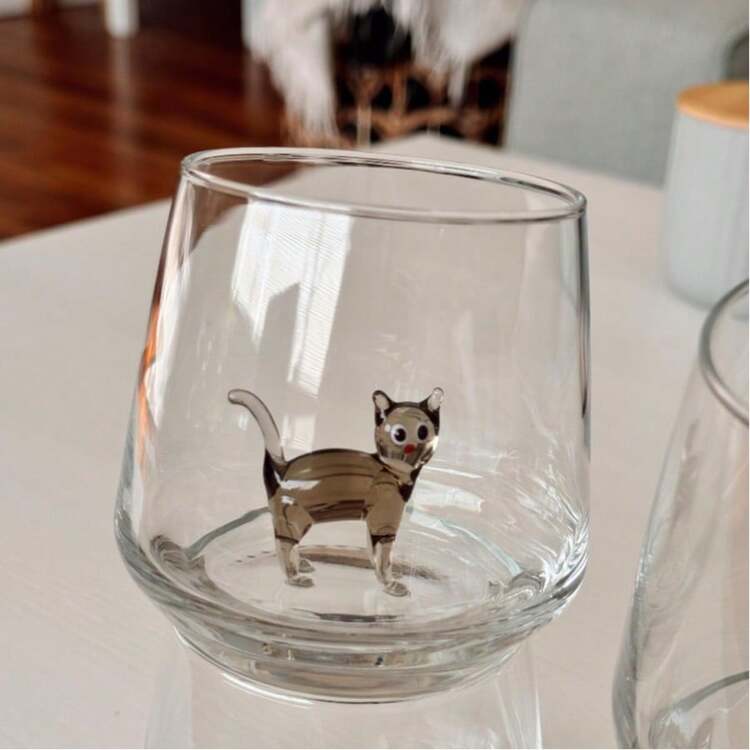 Tasse en verre façonnée à la main en forme de chat, bouteille d'eau en verre, tasse en verre, cadeau, fournitures pour animaux de compagnie, produits en verre, cadeau pour les amateurs de chats - Multicolore - Voir 2