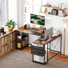 L-Shaped Desk 168 X 120 Cm Corner Desk With Storage Compartments, Storage Bag, Reversible Computer Desk With Monitor Stand, Gaming Desk For Office, Home Office, Rustic Brown - 棕色 - 查看 3