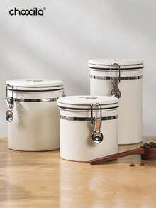 choxila 1pc 1.2L/1.5L/1.8L Creamy-White Coffee Container, Coffee Bean Jar, Airtight Coffee & Tea Storage Jar, Stainless Steel Kitchen Food Storage Container With Date Tracker And Scoop, Coffee Accessories For Ground Coffee, Coffee Beans, Tea, Sugar, Flour And Cereal