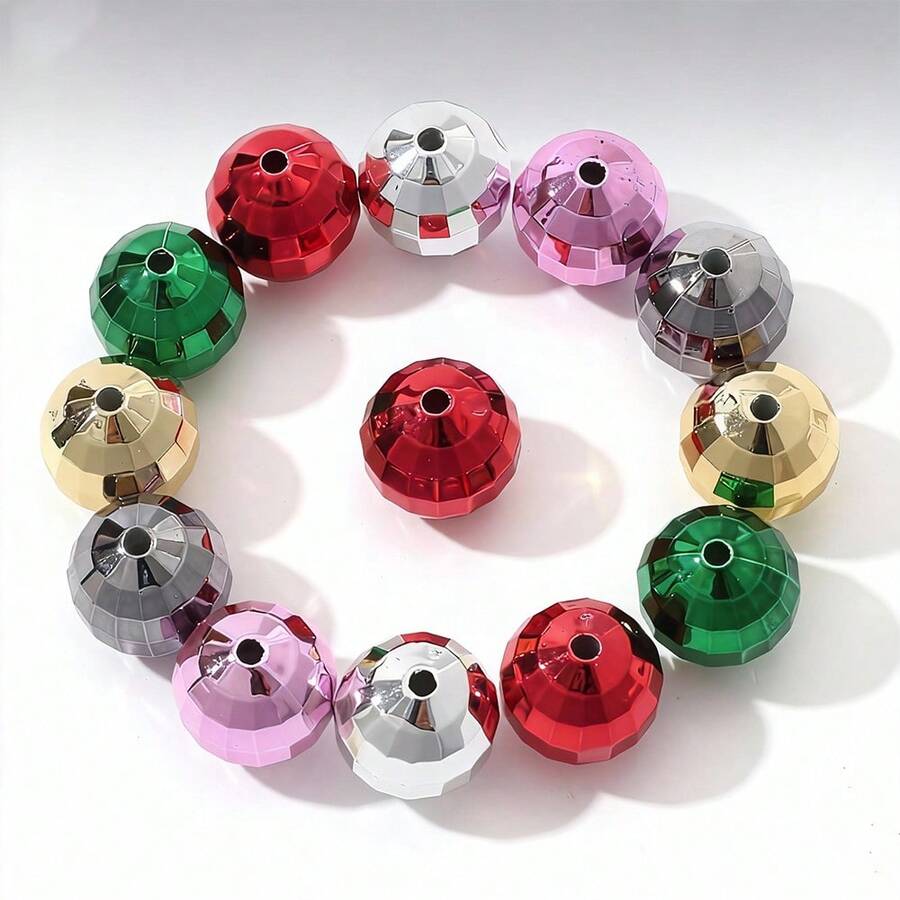 10 piezas Juego de cuentas acrílicas multicolor - Cuentas redondas facetadas brillantes de 16 mm, kit de moda DIY para hacer pulseras, collares, bolígrafos, ideal para vacaciones, cumpleaños, regalos de fiesta - Multicolor - Ver 1