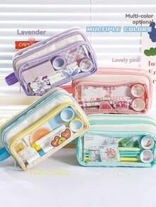 1pc, Stationery Bags, Stationery Boxes, Large-Capacity Stationery Boxes, Portable Stationery Boxes, Cosmetics, Portable Gifts, Suitable For Offices, Schools, Young People, Girls, Boys, Boy, Girl, Adults, [Products Only Include Stationery Boxes, Not Including Scene Image Accessories] - Multicolor - View 3