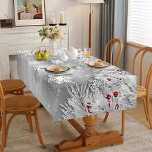 1pc Christmas Theme Silver White Snowflake Print Decorative Tablecloth, Rectangular Tablecloth, Holiday Dining Table Decor, Holiday Tablecloth - Multicolor - View 3