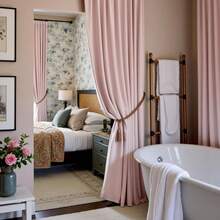 1件进口荷兰天鹅绒面料窗帘，220克/平方米，奢华房间窗帘装饰，冬季厚重遮光窗帘，保护隐私 - 粉色 - 查看 9