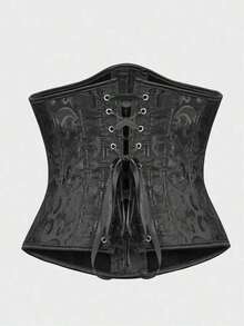 Women Lace-Up Waist Cincher Corset Vest - 黑3 - 查看 4