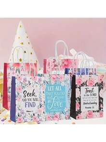 Reusable Floral Gift Bags With Bible Verses, Christian Baptism Paper Gift Bags Suitable For Women, Wedding, Birthday Gift Packaging - Color Mixing - View 3