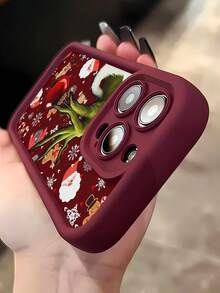 Mano del  con adornos navideños. Esta elegante funda es compatible con los modelos  16, 15, 14 Pro Max, 13, 12, 11, XR y XS Plus. Fabricada en silicona TPU, ofrece protección contra golpes y caídas, además de una sensación superior. Es un regalo ideal para familiares, amigos y seres queridos, y una opción perfecta para Navidad. - Burdeos - Ver 5