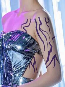 1 张赛博朋克动漫猎人闪电图案临时纹身贴纸，酷炫火辣风格，可用于面部和身体装饰，适合 KPOP 时尚爱好者，是情人节的理想之选，可持续 3-7 天。 - 紫色 - 查看 5