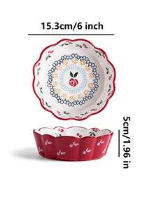 2pcs 6-Inch Rose Ceramic Salad Bowls, Asymmetrical Breakfast Cherry Small Bowls, Cute Fruit Mixing Bowls, Rice Bowls, Home Dessert Bowls, Household Ceramic Round Vegetable Bowls, Simple Tableware Set, Dessert Bowls, Kitchen & Dining Ceramic Soup Bowls, Suitable For Home Kitchen, Dining Room Gathering, Kitchen Supplies, Tableware Accessories, Couple Salad Bowls, Microwave - Multicolor - View 4
