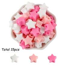 15pcs, Silicone Focal Beads In The Shape Of Stars And Hearts, Mixed In Multiple Colors, Suitable For DIY Jewelry Bracelet Making And Decorative Accessories Such As Earrings And Necklaces - Multicolor - View 4