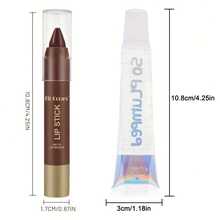 A Duo Of Moisturizing Matte Lip Liner And Glossy Lip Oil In A Light Brown Shade, Featuring A Soft Fog Waterproof Formula That Doesn'T Transfer. Suitable For All Skin Types And Comes In Pencil Form, Making It An Ideal Gift. - 01 - Xem 2
