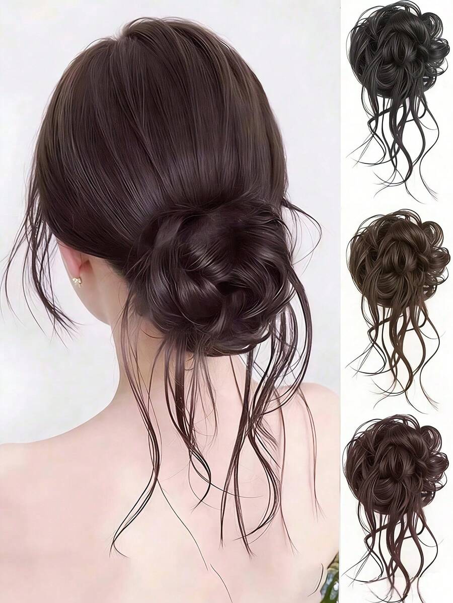 One-Piece Long Beard Bun Wig Hair Tie Messy Bouncy Curls Fluffy Slouchy Sweet Updo Hair Tie, Ponytail Holders, Hair Elastics, Hair Rubber Bands, Hair Rope Head Accessories - Multicolor - View 1