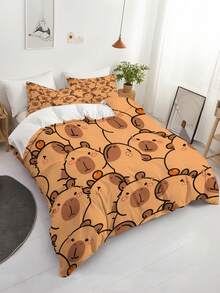 3pcs Charming Cute Capybara Cartoon Pattern Duvet Cover Set (1*Duvet Cover + 2*Pillowcase, Without Core), Soft & Skin-Friendly, Soothing Visual Fatigue,Suitable For All Seasons, Zipper Closure, Suitable For Hotel, Bedroom, Guest Room And Dormitory Decoration Bedding, And Easy Care,Chic, Lightweight, Breathable, And Easy Care,Fashion Modern Simple - Multicolor - View 19