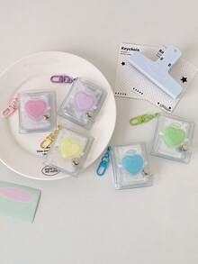 1个极简透明闪光可爱相框，心形可拆卸相册，2英寸透明相册，心形钥匙扣挂件，证件卡夹，学生贴纸相册 - 彩色 - 查看 3