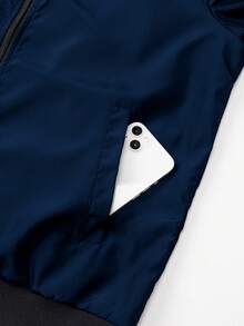 Chaqueta de béisbol casual para deportes al aire libre con cuello alto, unicolor y cremallera - azul real - Ver 7
