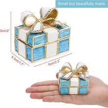 Mini Trinket Box Bow-Knot Gift Box Style Keepsake Box Vintage Metal Enameled Hinged Decorative Box Ring Earrings Jewelry Organizer Gift Box For Women Girls Blue - Blue - View 2