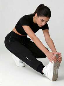 Pantalones casuales de mujer de secado rápido para exteriores, con cordón, cintura elástica - Negro - Ver 3